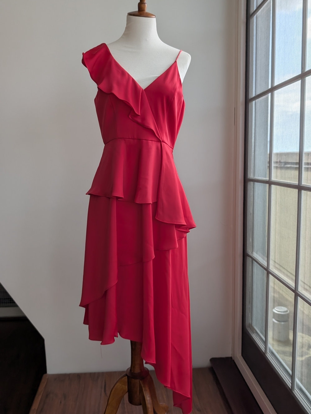 Aidan Mattox Red Asymmetrical Ruffle Dress